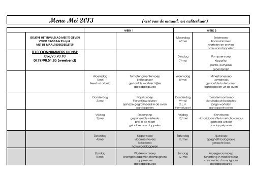 Wat staat er op het menu in mei - Sociaal Huis Kuurne