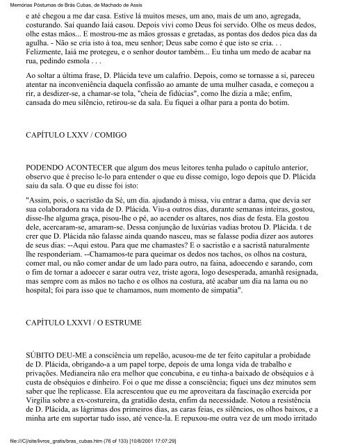 Memórias Póstumas de Brás Cubas, de Machado ... - Cursinho do XI