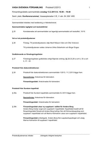 Protokoll 2013 02 13 - Vasa svenska församling