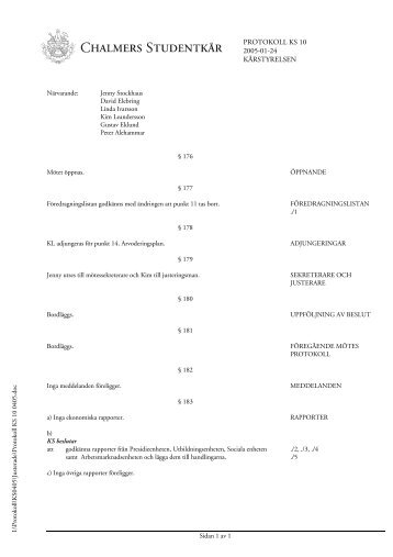 protokoll ks 10 2005-01-24 kårstyrelsen - Chalmers Studentkår