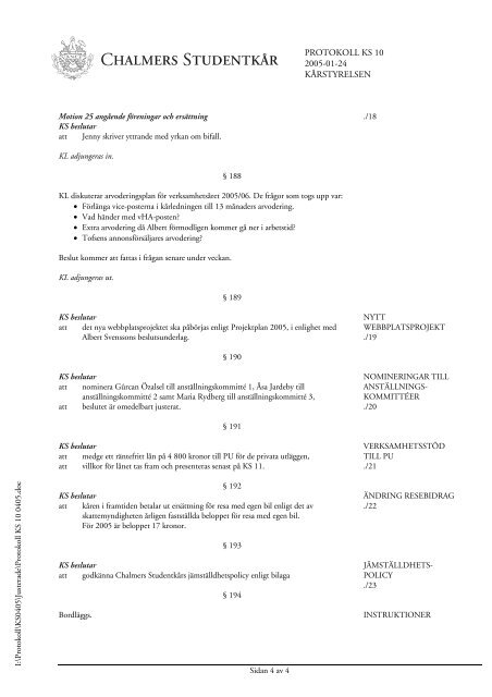 protokoll ks 10 2005-01-24 kårstyrelsen - Chalmers Studentkår