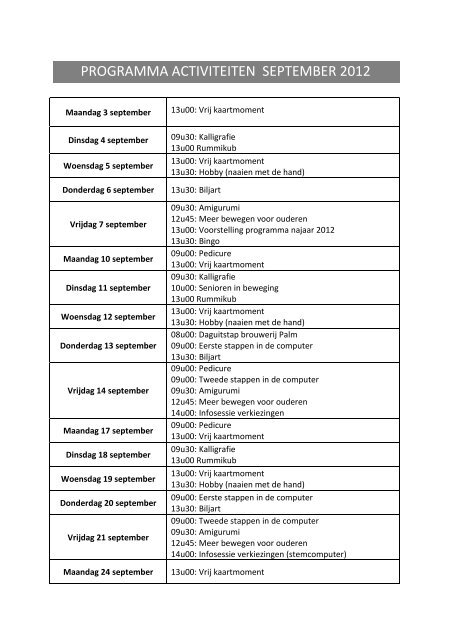 programma activiteiten september 2012 - Gemeente Wuustwezel