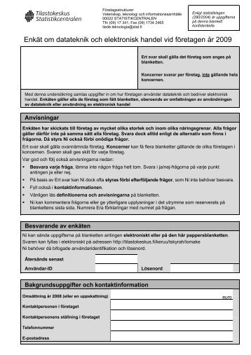 Enkät om datateknik och elektronisk handel vid ... - Tilastokeskus