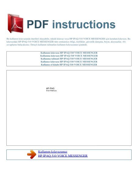 Kullanım kılavuzu HP IPAQ 510 VOICE MESSENGER - PDF ...