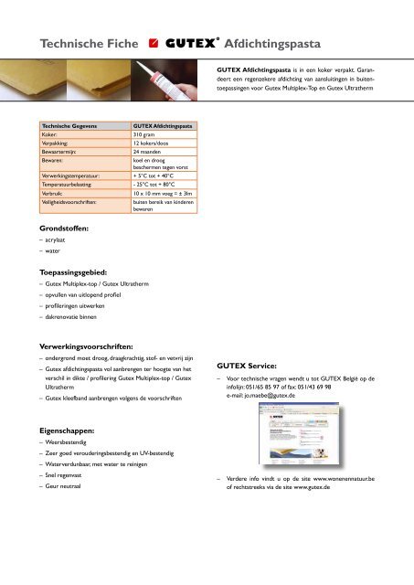 Technische Fiche Afdichtingspasta - Gutex