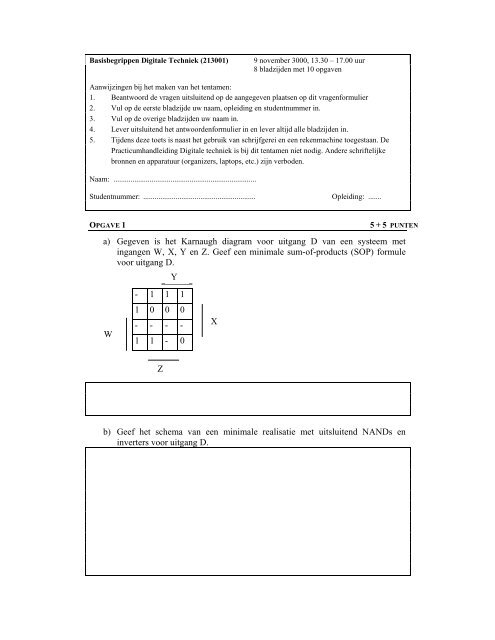 a) Gegeven is het Karnaugh diagram voor uitgang D van een ...