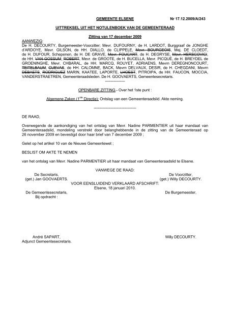 Affaires Générales (1ère Direction) : Démission d'un ... - Elsene