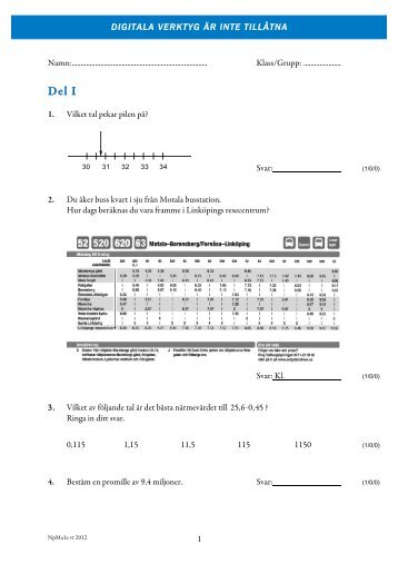 Nationella provet ma 1a 2012 - Matteboken