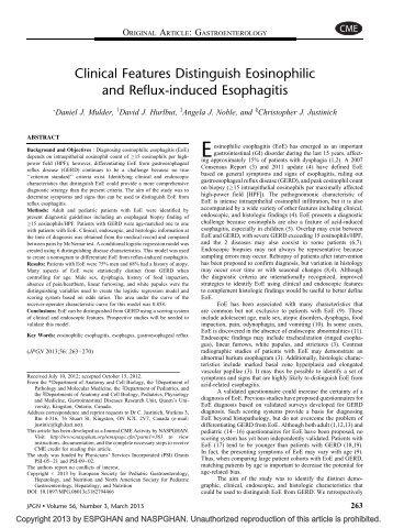 Clinical Features Distinguish Eosinophilic and ... - NASPGHAN.org