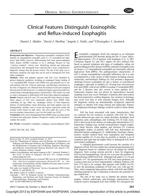 Clinical Features Distinguish Eosinophilic and ... - NASPGHAN.org