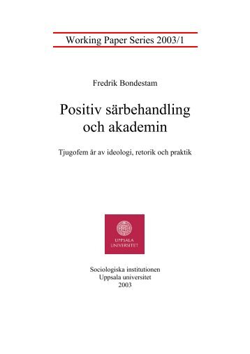 Positiv särbehandling och akademin - Sociologiska Institutionen ...