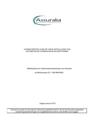 Voorschriften voor de sprinkler installaties - Assuralia
