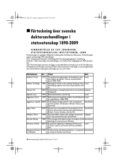 Helt nummer 2010/3 (PDF, 1866 kb) - Statsvetenskaplig tidskrift