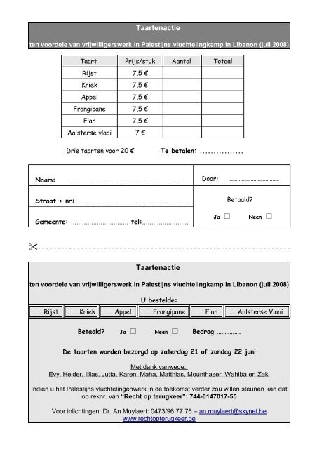 Taartenactie ten voordele van vrijwilligerswerk in Palestijns v - PvdA