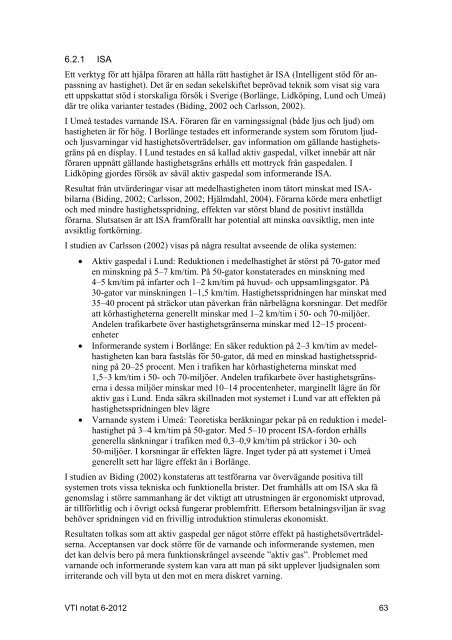 Vägtrafikens hastigheter - kunskapsinventering - VTI notat 6-2012