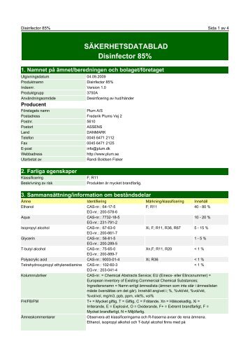 SÄKERHETSDATABLAD Disinfector 85% - Ecolab