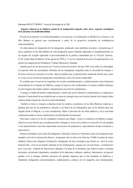 Bartomeu MULET TROBAT - Area de Sociología de la UIB. Impacto ...