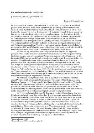 Een handgeschreven brief van Voltaire - WWW2 fan Tresoar