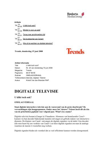 DIGITALE TELEVISIE - Roularta Media Group
