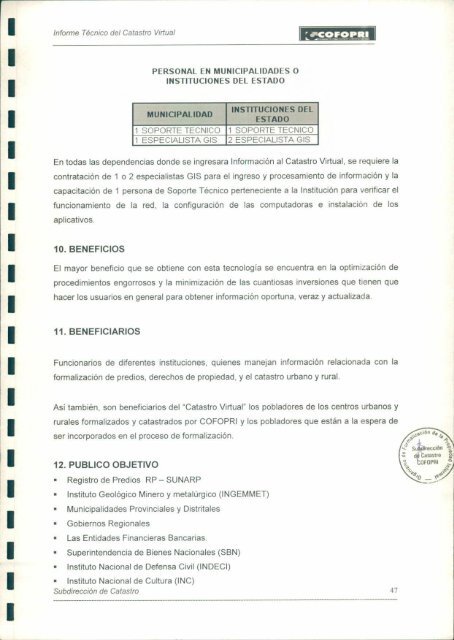 Informe Técnico del Catastro Virtual - Cofopri