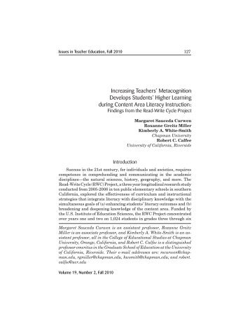 Increasing Teachers' Metacognition Develops Students' - Chapman ...