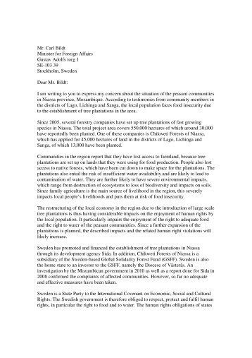 2013.03 UA Mozambique letter to Bildt - FIAN