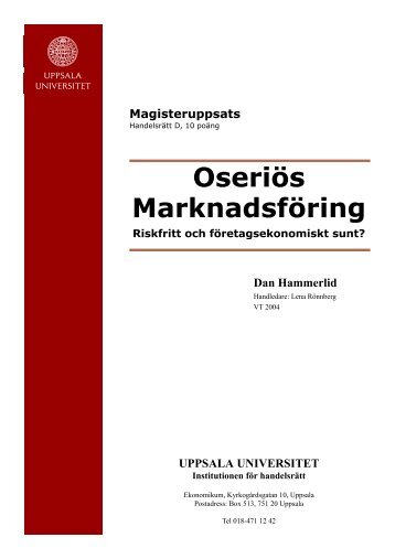 Oseriös Marknadsföring - Handelsrätt - Uppsala universitet