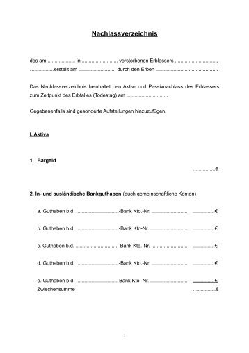 Nachlassverzeichnis für Testamentsvollstrecker - Steuertipps.de