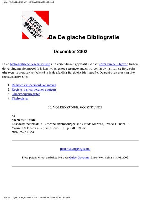 De Belgische Bibliografie - Koninklijke Bibliotheek van België