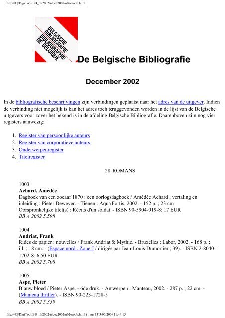 De Belgische Bibliografie - Koninklijke Bibliotheek van België