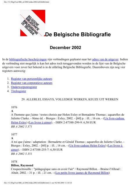 De Belgische Bibliografie - Koninklijke Bibliotheek van België