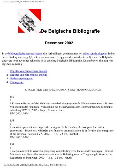 De Belgische Bibliografie - Koninklijke Bibliotheek van België