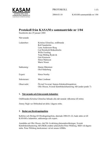 Protokoll från KASAM:s sammanträde nr 1/04