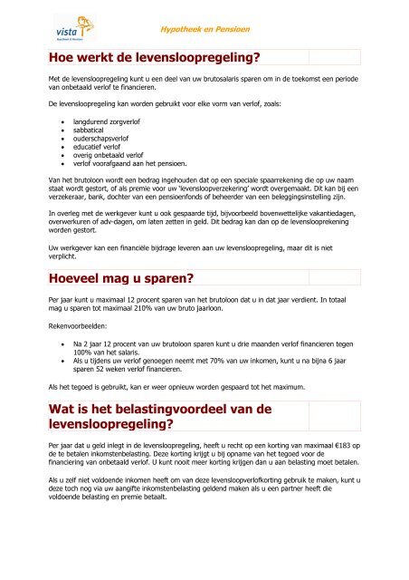 Vraag en antwoord werknemer - VISTA Hypotheek & Pensioen