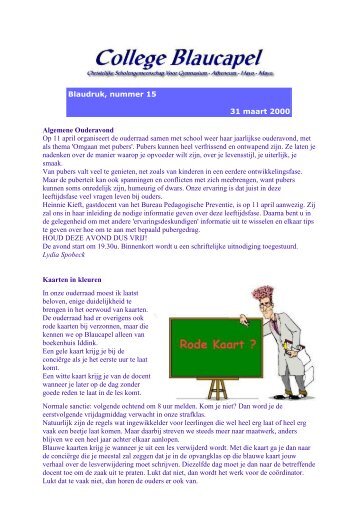 Blaudruk, nummer 15 31 maart 2000 Algemene ... - Blaucapel