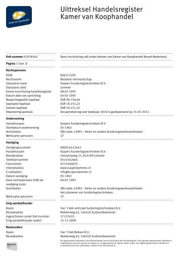 Uittreksel Handelsregister Kamer van Koophandel - Kuipers ...