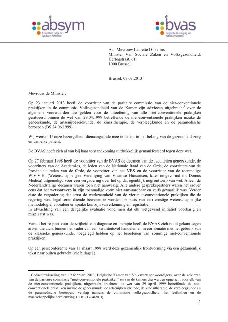 Brief aan minister Laurette Onkelinx