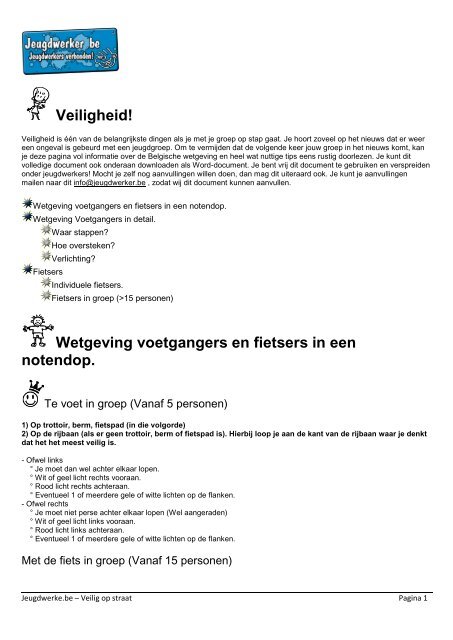 Veiligheid! Wetgeving voetgangers en fietsers in ... - Jeugdwerker.be