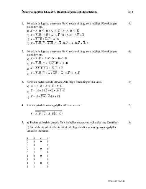 Boolesk Algebra (cdot cdot, cdot cdot cdot, Representeras symbolen, andra digitala) Boolesk Algebra