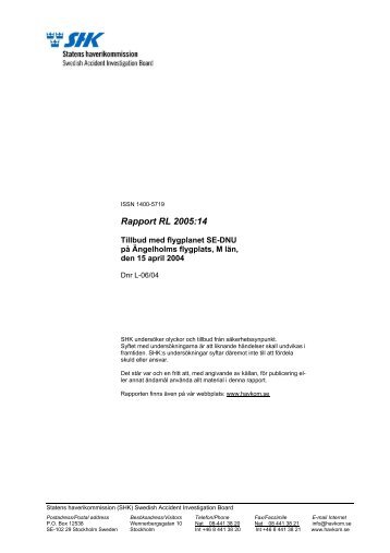Rapport RL 2005:14 - Statens Haverikommission