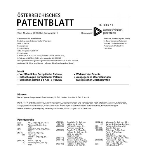 Ii Teil B 1 Das Osterreichische Patentamt