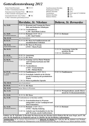 Pfarrnachrichten 2012 - Pfarreiengemeinschaft Herzlake und Dohren