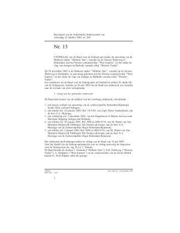 Uitspraak Raad voor de Scheepvaart 2003 nr 13 - NNVO