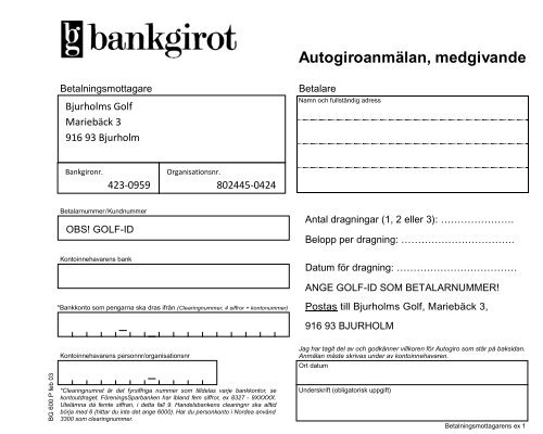 Autogiroanmälan, medgivande