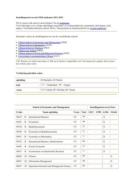 Instellingstarieven niet EER studenten 2011-2012 Wil je weten welk ...