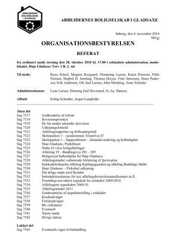 Referat fra mødet den 28. oktober 2010 - Arbejdernes Boligselskab i ...