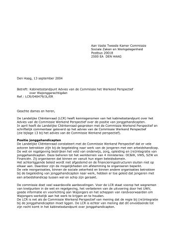 LCR - brief aan TK reactie op advies Wajong van Commissie ...