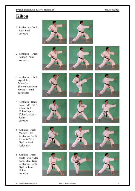 Prüfungsordnung 4. Kyu Shotokan blauer Gürtel 1. Zenkutsu ...