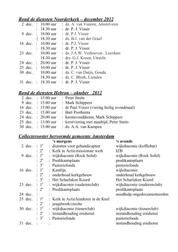 Rond de diensten Noorderkerk – december 2012 Rond de diensten ...