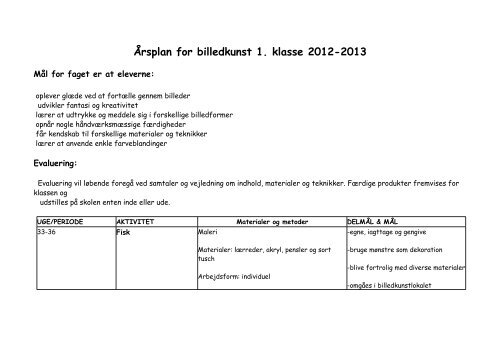 Årsplan for billedkunst 1. klasse 2012-2013
